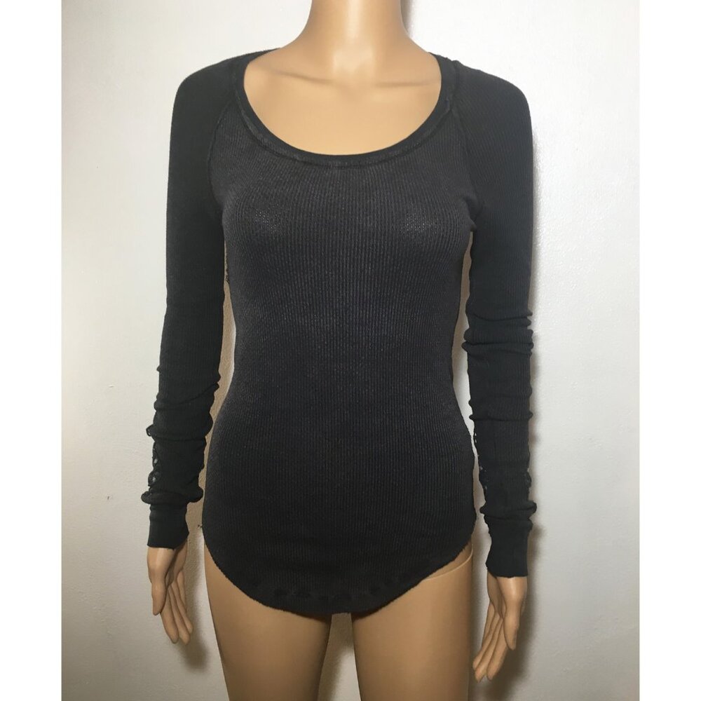 SOLD: We The Free Black Thermal Top/Shirt - Sleeve Crochet Details